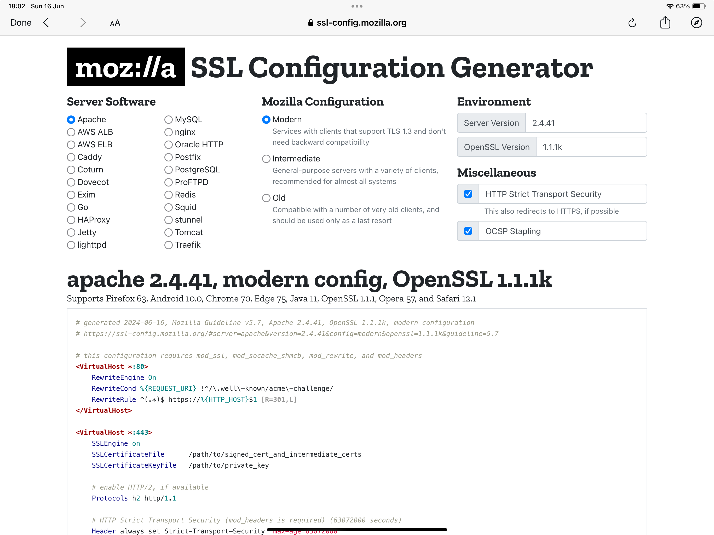Mozilla SSL configurator