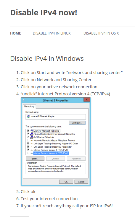 disable IPv4 on Windows