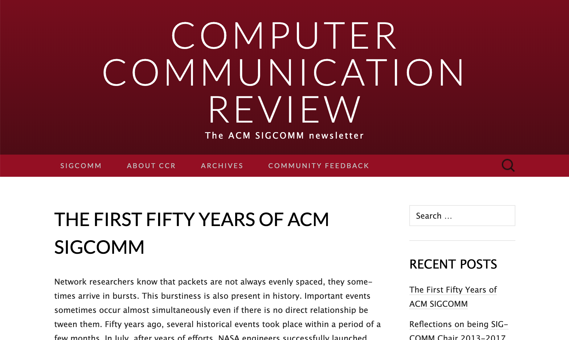 https://ccronline.sigcomm.org/2019/ccr-october-2019/the-first-fifty-years-of-acm-sigcomm/